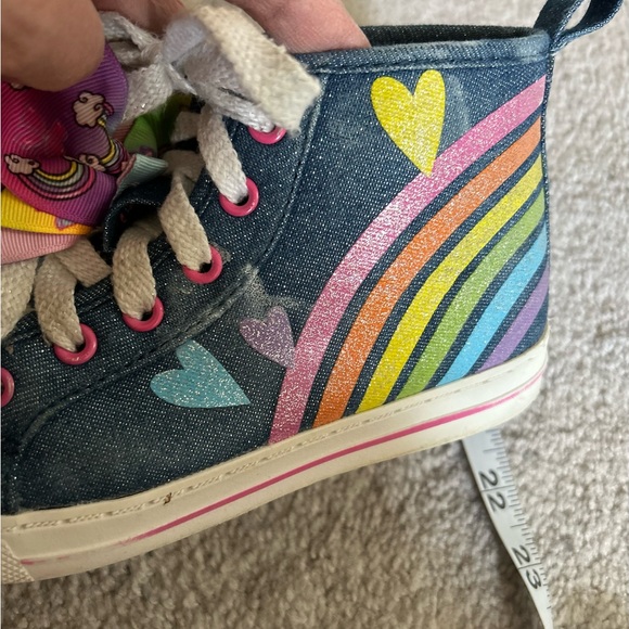 𝅺Jojo Siwa Sparkly Denim High Tops Rainbow heart bow size 13 - Picture 12 of 14